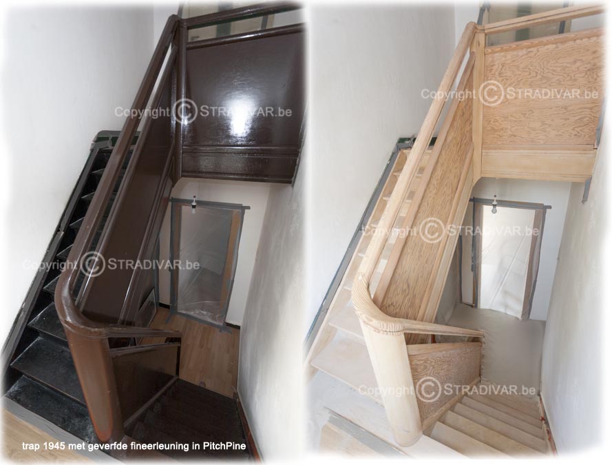 zandstralen trap en fineerhout in pitch pine